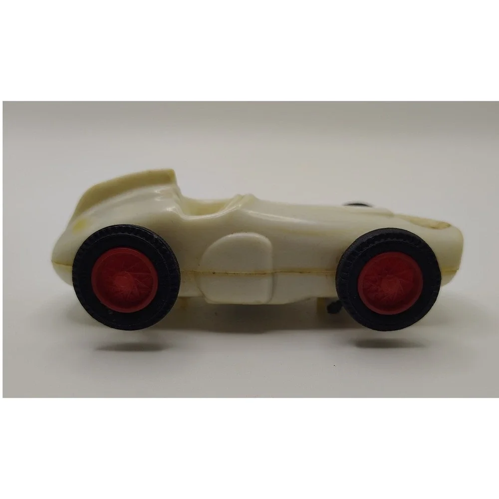 Vintage Eldon Indy Slot Cream Colored Friction Powered Race Car Toy